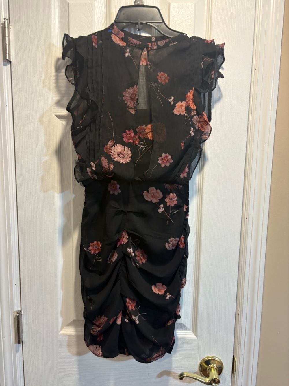 Express Black Mini Dress with Rose Floral Print cottagecore XXS - Picture 4 of 6